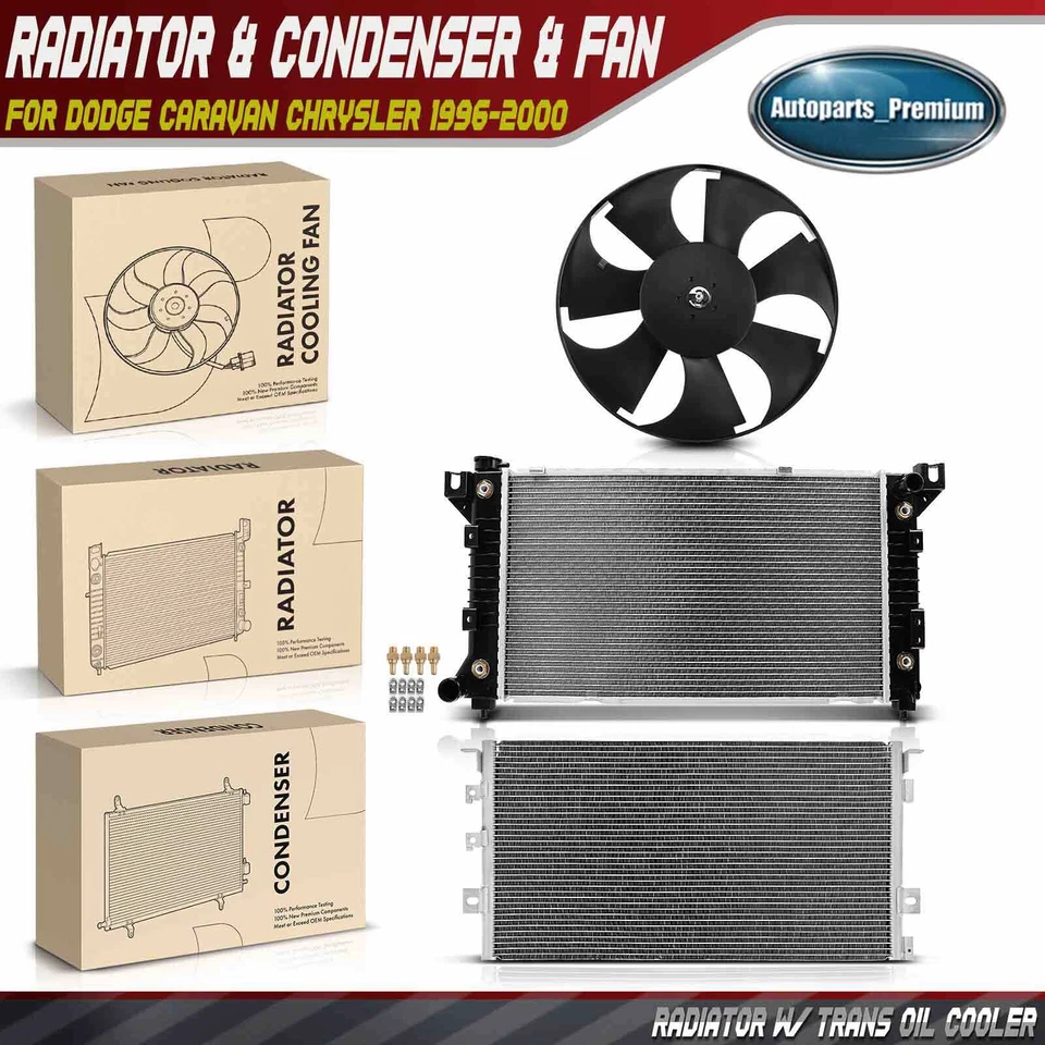 Conjunto de radiador y condensador de aire acondicionado y ventilador de refrigeración para Dodge Caravan Chrysler 96-00 Foto 1 de 4