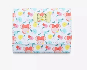 Loungefly Disney Minnie Mouse Flowers Mini Flap Wallet Gold Bow- New - Picture 1 of 6