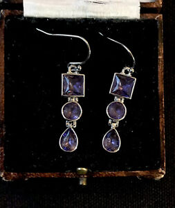 Vintage Style Jewellery Amethyst Earrings White Gold Plated