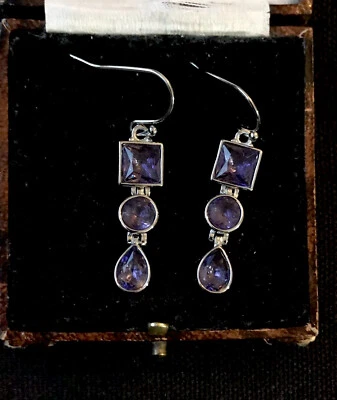 Pendientes de amatista estilo vintage chapados en oro blanco Foto 1 de 2