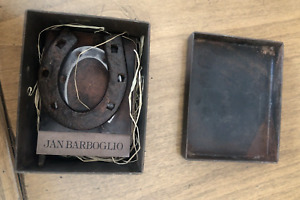 Jan Barboglio House Blessing Hand Forged Horseshoe, Iron Box, Lid, Tag, 3 Nails