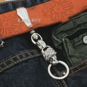 925 Sterling Silver Huge Lion Keyring Biker Keychain Punk Accessory 9T021B BZ - Picture 1 of 9