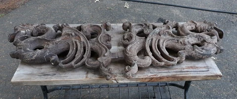 Pair Antique Architectural Salvage Cast Iron Griffin Corbels  Brackets Cover
