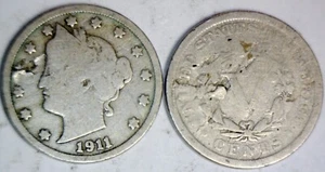 1906 & 1911 ERROR LAMINATION Liberty Nickel Coins Defective Planchet 2 Coin LOT - Picture 1 of 8