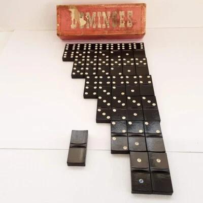 Vintage Set of 28 Chad Valley 1950s Bakelite/Plastic Dominoes in Original Box - Image 1 of 4