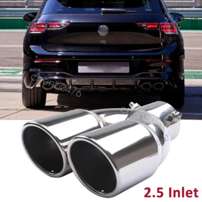 2.5 Inlet Rear Car Dual Exhaust Muffler Tip Tail Pipe Steel For Volkswagen Golf Foto 1 de 4