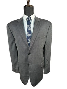 JOSEPH & FEISS Mens Gray HERRINGBONE Wool Suit Sport Coat Blazer Jacket 46R - Picture 1 of 8