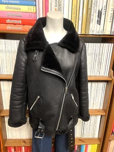 Chaqueta Blazer Zara Damas M 10 Negra Imitación Piel de Oveja Motociclista Cuadrada Talla Grande - Imagen 1 de 11