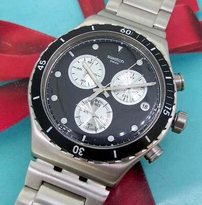 Swatch Dark Irony Stainless Steel Chrono Quartz Unisex Watch 43 MM - Image 1 of 4