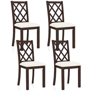 Set of 4 Dining Chairs Wood Kitchen Side Chair w/Inclined Backrest Cherry Brown - Picture 1 of 8