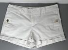 Tory Burch White Denim Flap Pocket Shorts Gold Logo EUC Sz 30