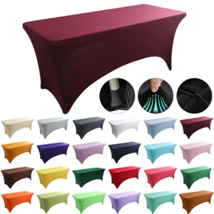 4/5/8 FT Rectangular Spandex Stretch Tight Fit Table Cover Trestle Tablecloth - Picture 1 of 44
