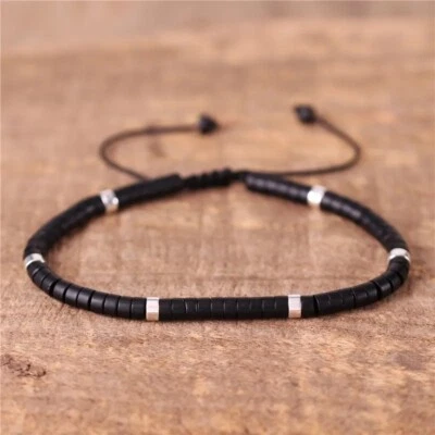 Black Onyx 2x4mm Beads Healing Chakra Strength Protection Minimalist Bracelet - Image 1 of 2