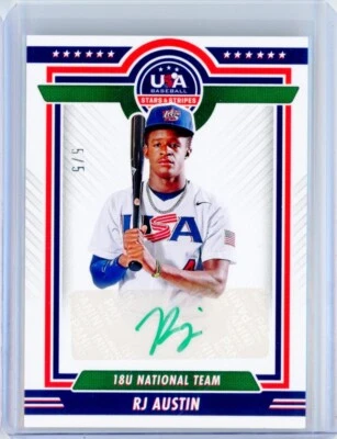 2022 Panini USA Stars & Stripes RJ AUSTIN Green AUTO Autograph RC Rookie 5/5 - Image 1 of 2