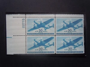 #C30 30c Transport Plane Plate Block #22775 UL MNH OG VF "Includes New Mount" - Picture 1 of 1