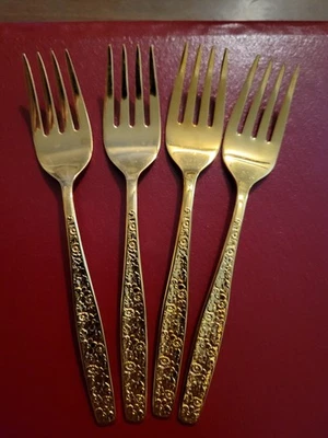 Rogers Cultury Co. "IS" 4pc Salad Fork Gold Plated Floral Pattern Flatware  - Image 1 of 3