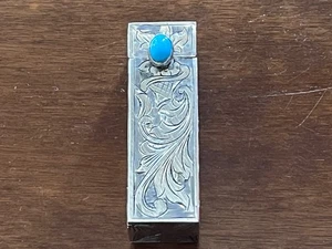 Porta rossetto antico Argento 800 con turchese. Epoca e stile Liberty - Foto 1 di 8