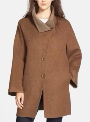 Eileen Fisher альпака смесь воронка шеи кокон пальто коричневый размер маленький - Изображение 1 из 4