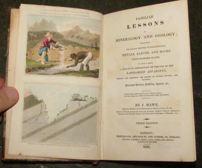 1821 FAMILIAR LESSONS ON MINERALOGY AND GEOLOGY by MAWE 4 COL PLTS METALS ROCKS^ - Image 1 of 4