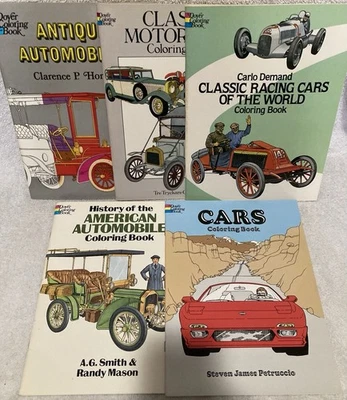 Dover Coloring Books Lot Classic Racing Antique Cars 1970s-1990 Unused Lot Of 5 - Image 1 of 4