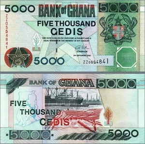 Ghana 5000 Cedis 2002, UNC, REPLACEMENT, Prefix ZZ, P-34hr - Picture 1 of 3