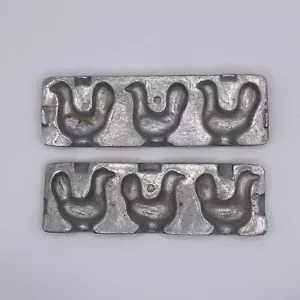 Antique Cast Metal Candy Chocolate Mold Chickens - Picture 1 of 7