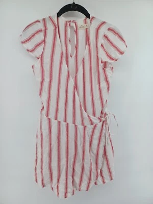 Hollister Wrap front one-piece romper shorts Size M Striped White/Red. - Image 1 of 4