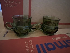 Vintage INDIANA GLASS Kings Crown OLIVE GREEN THUMBPRINT Open Creamer & Sugar - Picture 1 of 5