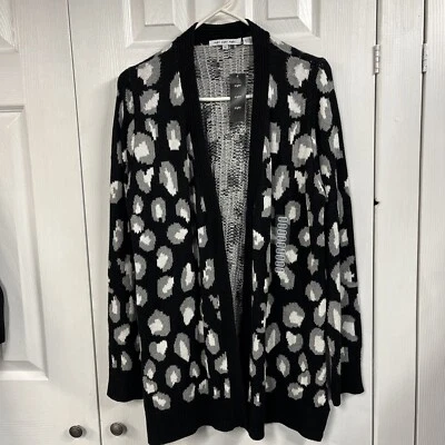 NWT Eight Eight Eight Women’s Black & White Leopard Print Cotton Cardigan Size M - Image 1 of 3