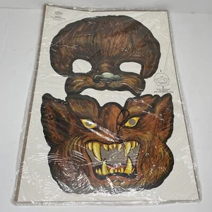 Kit maschera cartone lupo mannaro vintage nuovo Halloween 1979 attuale stampo vecchio stock - Foto 1 di 5