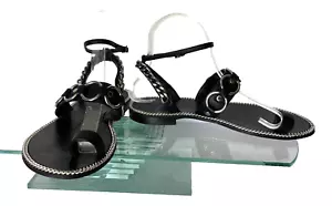 Giuseppe Zanotti Studded Black Leather Metal Chain Flat Sandals US 6 EU 35.5 - Picture 1 of 13