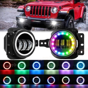 For Jeep Wrangler JL Gladiator JT 2018-2024 Sport Bumper RGB Halo LED Fog Lights - Picture 1 of 10