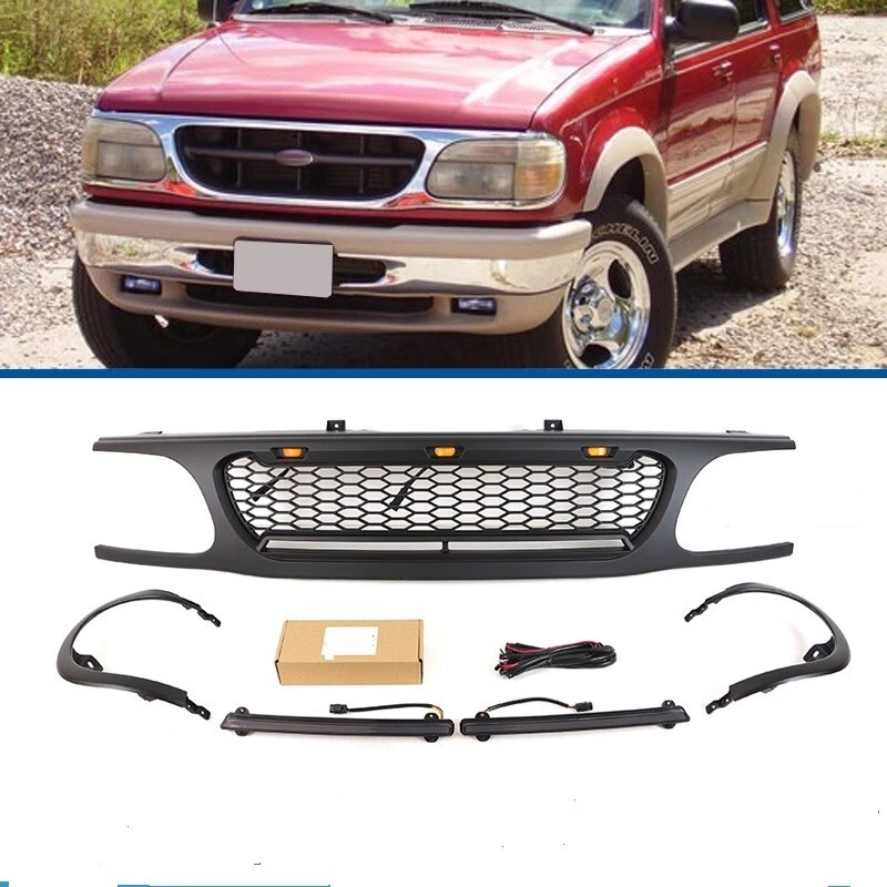 Grelha frontal preta com LED compatível com Explorer 1995-2001 grade superior com barra de luz - Imagem 1 de 4