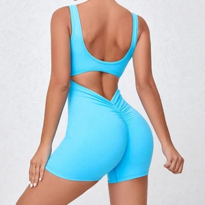 S-XL Hollow Out Short Bodysuit Push Up Unitard Gym Sports Running Fitness Outfit - Picture 1 of 20