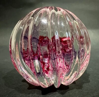 Vintage Caithness Art Glass Paperweight Optix Red Ribbed Philip Chaplain 1998 - Image 1 of 4