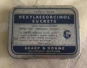 Vintage 1930’s Hexylresorcinol Sucrets Sore Throat Hinged Tin Container - Picture 1 of 3