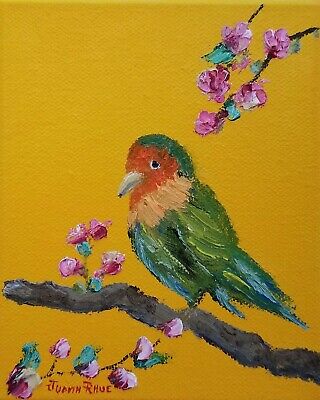 Original Oil Painting Lovebird Bird Lovebirds Landscape Colorful Wall Art Decor • 40€