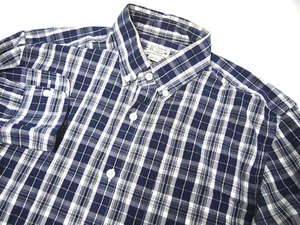 J.Crew Herren Hemd M dunkelblau elfenbein kariert Langarm Knopfleiste Baumwolle - Bild 1 von 4