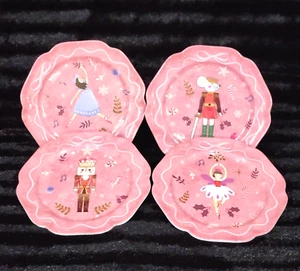 4 Nutcracker Ballet Pink Melamine 8.5” Salad Plates Bow Mouse King Fairy Ballet - Picture 1 of 9