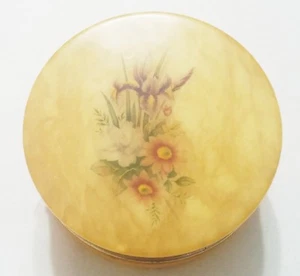 Vintage gelbe Alabaster runde Box mit Blumen oben, Made in Italy - Bild 1 von 5