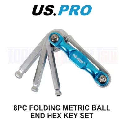 US PRO Tools 8 Piece Folding Metric Ball End Hex Key Set 1625 - Image 1 of 3