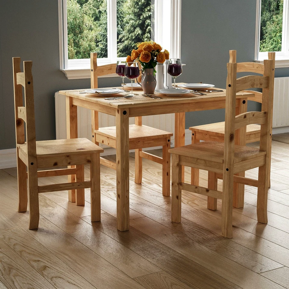 CORONA Dining Set 4 Seater 5 Piece Chairs Table Solid Waxed Pine Furniture