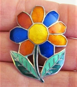 Vintage bunte mod Emaille Siam Sterlingsilber 1 1/2" Blume Anstecknadel Brosche 5,74 Gramm - Bild 1 von 7