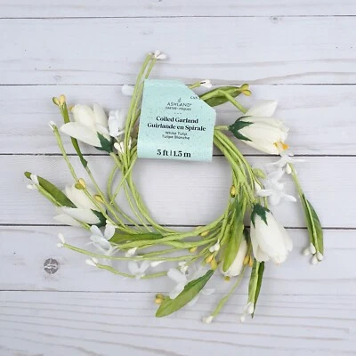 Floral Coiled Garland White Tulip 5 ft  Faux Flowers - Image 1 of 2