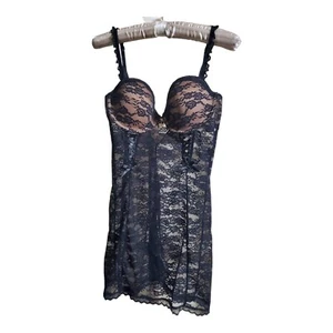 Schwarz transparent sexy Blumen Spitze Babydoll Teddy Nachthemd Bügel Gr. Large Adore Me - Bild 1 von 11