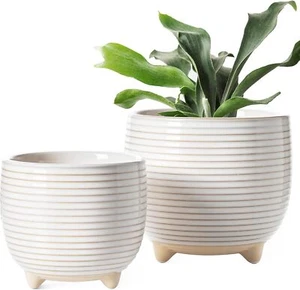 LE TAUCI Ceramic Plant Pots, 5.1 + 6.4 Inch Footed Pots for Plants, Modern - Picture 1 of 7
