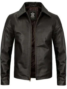 Harrington Men's Black Shirt Collar Sheep Leather Jacket Free Ship - Picture 1 of 5