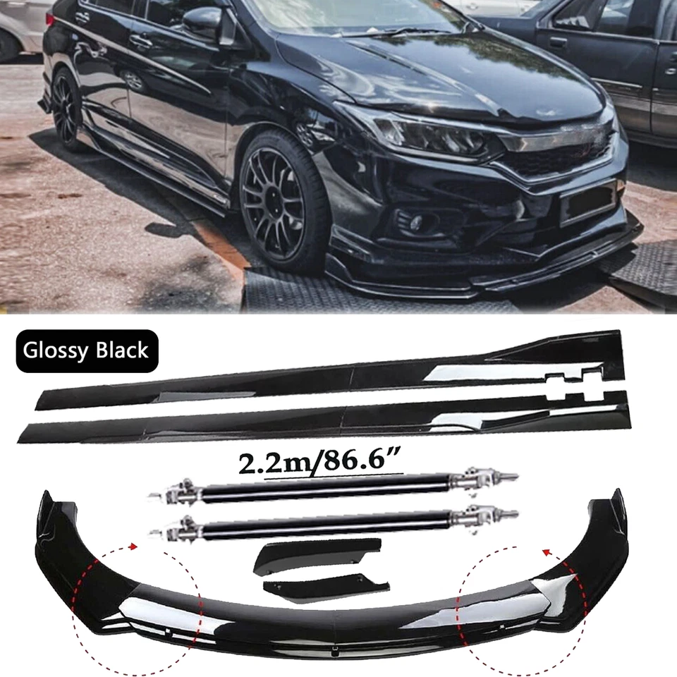 Front Bumper Spoiler Body Kit /Side Skirt/Strut Glossy Black For Honda City  K Foto 1 de 4