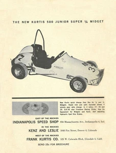 Anuncio enano de 1/4 Kurtis ""500" Junior Super Quarter 1960 vintage y raro - Imagen 1 de 1