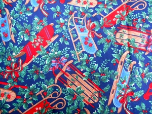 Cranston Print Works VIP Baumwollstoff Weihnachten SCHLITTEN & STECHPALME 53" x 44" Vintage - Bild 1 von 4